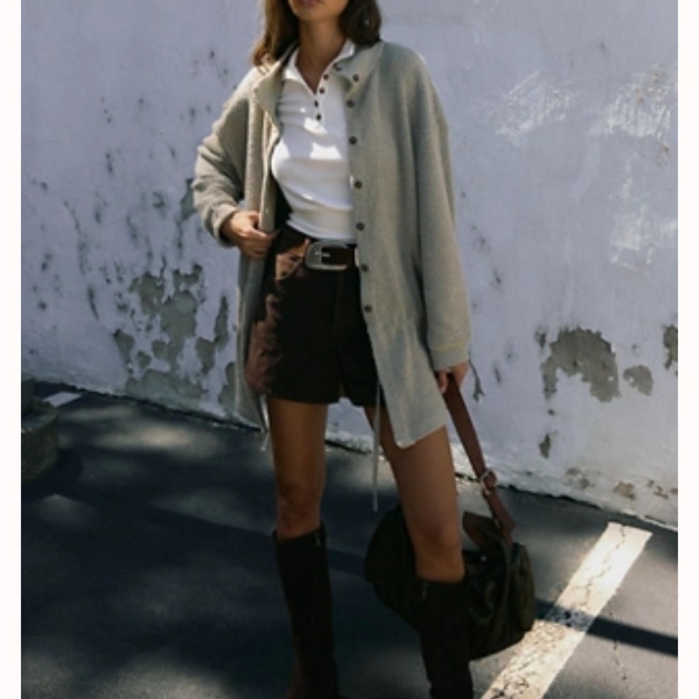 Free People Samia Cardi snap Taupe XS NEW SOLD OUT drawstring HTF beach T cozy